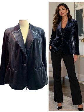 A MTL 1980 by Reitmans blue velvet single breasted blazer Sz 12
